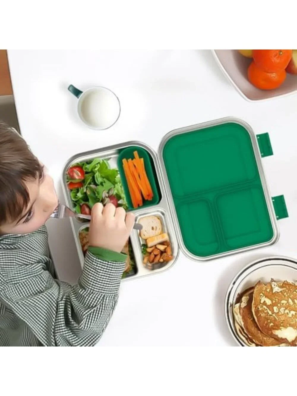 Leak-Resistant Stainless Steel Bento Lunch Box for Kids - 3 Compartments